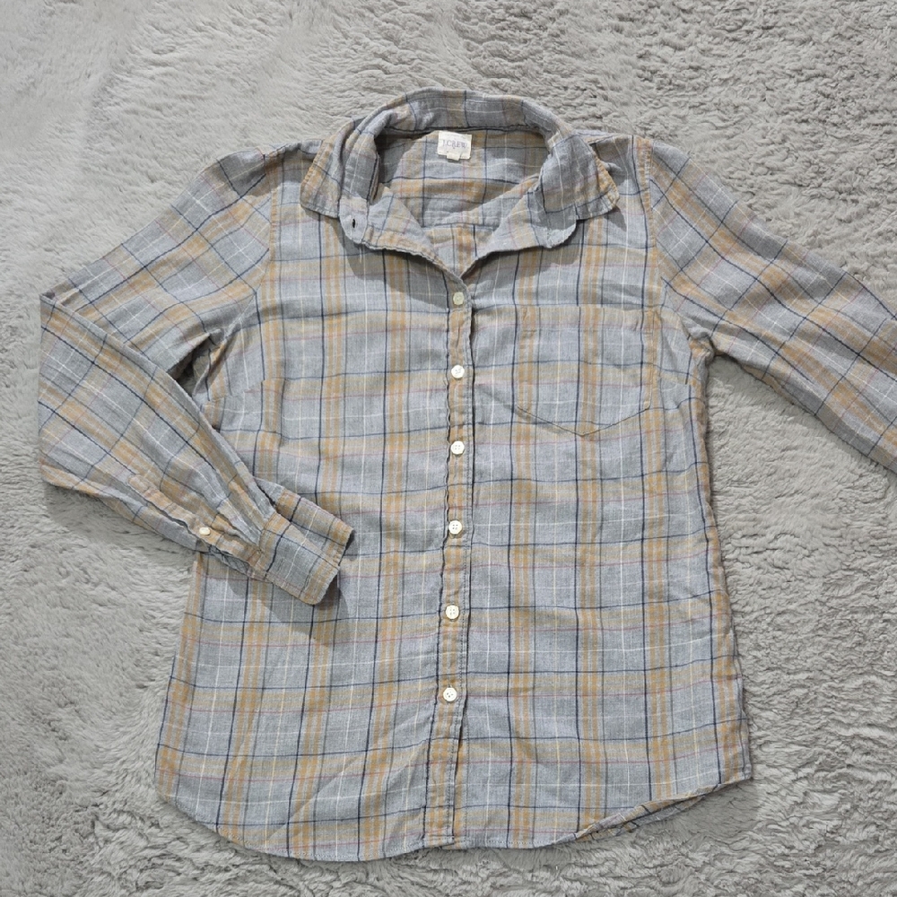 J. Crew women's Gray and Yellow Plaid button down longsleeves Shirt size S